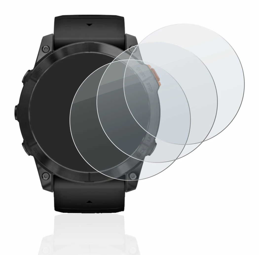 Image de l'appareil Garmin Fenix 7X Pro Solar (51 mm) avec une grande variété de protections d'écran.