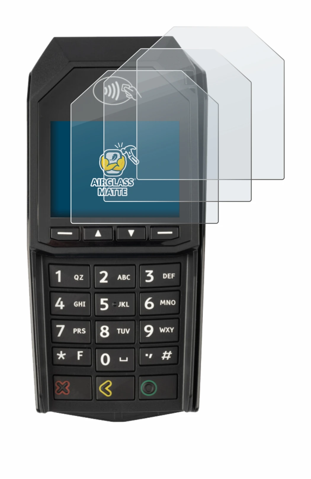 Image de l'appareil ingenico Lane/3000 (non-touch) avec une grande variété de protections d'écran.