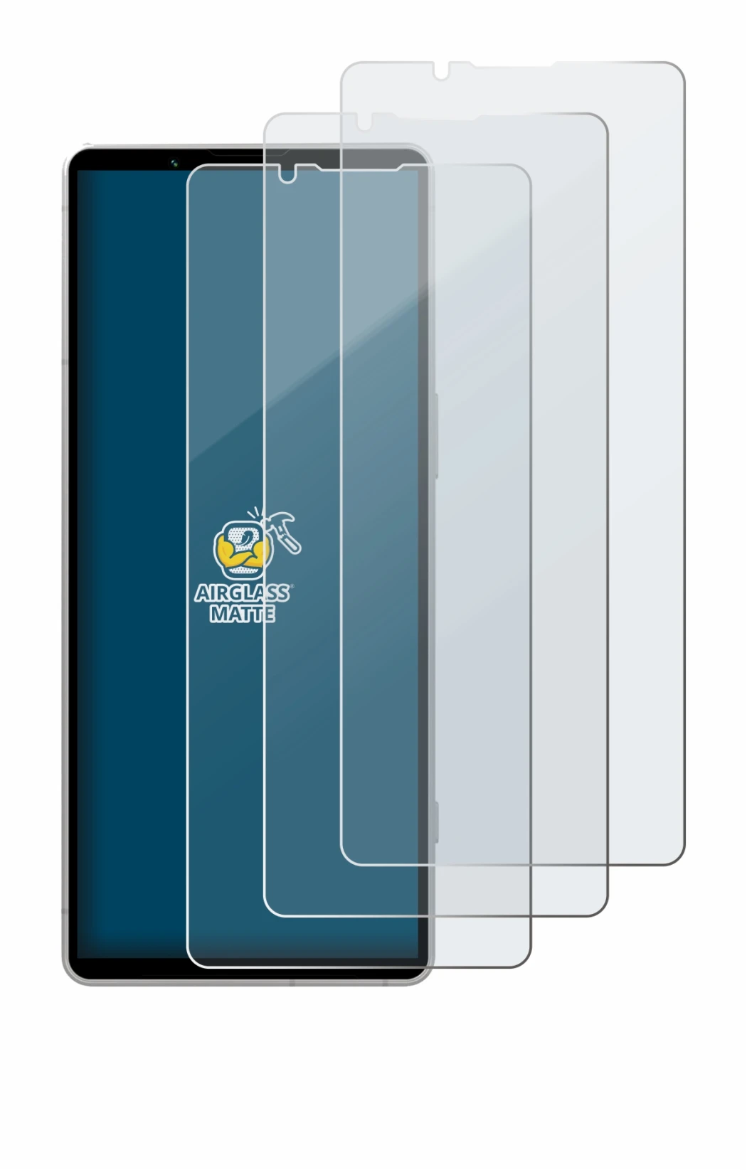 Image de l'appareil Sony Xperia 5 V avec une grande variété de protections d'écran.