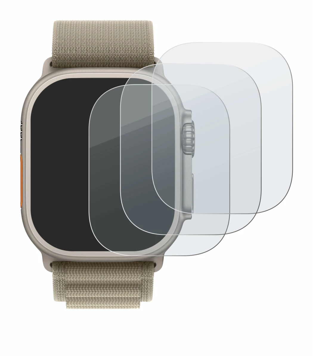 Image de l'appareil Apple Watch Ultra 2 (49 mm) avec une grande variété de protections d'écran.