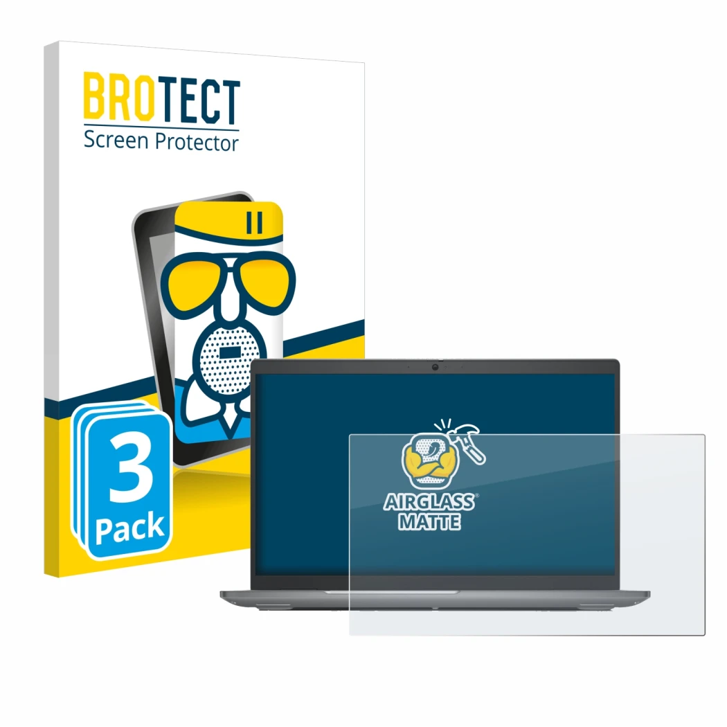 Face avant d’un emballage produit avec le logo de la marque BROTECT. À côté, l’appareil Dell Latitude 5540 est représenté avec