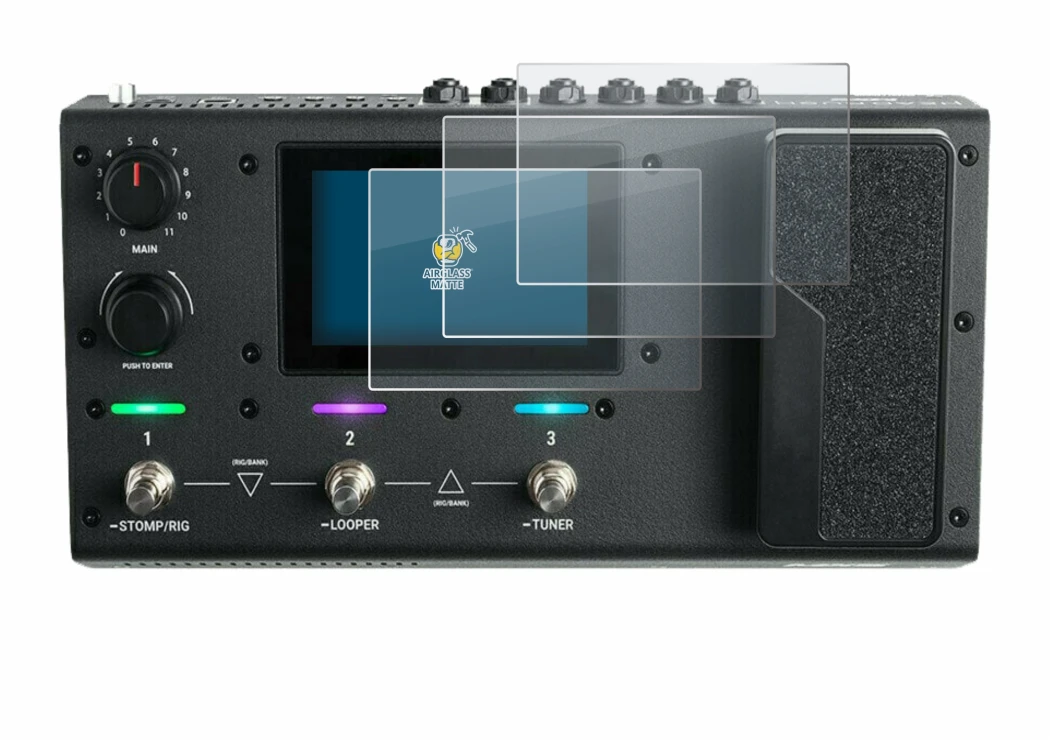 Image de l'appareil Headrush MX5 avec une grande variété de protections d'écran.