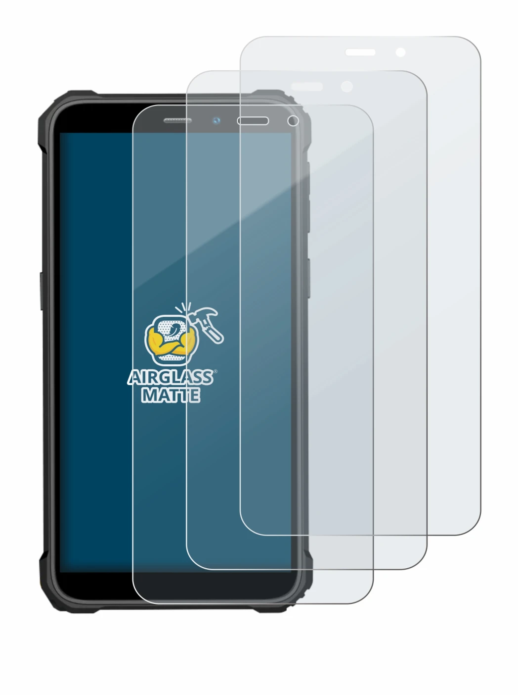 Image de l'appareil Oukitel WP32 avec une grande variété de protections d'écran.