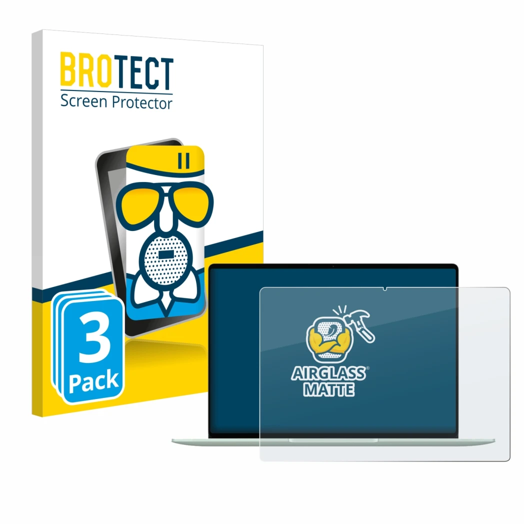 Face avant d’un emballage produit avec le logo de la marque BROTECT. À côté, l’appareil Huawei MateBook 14 2024 est représenté