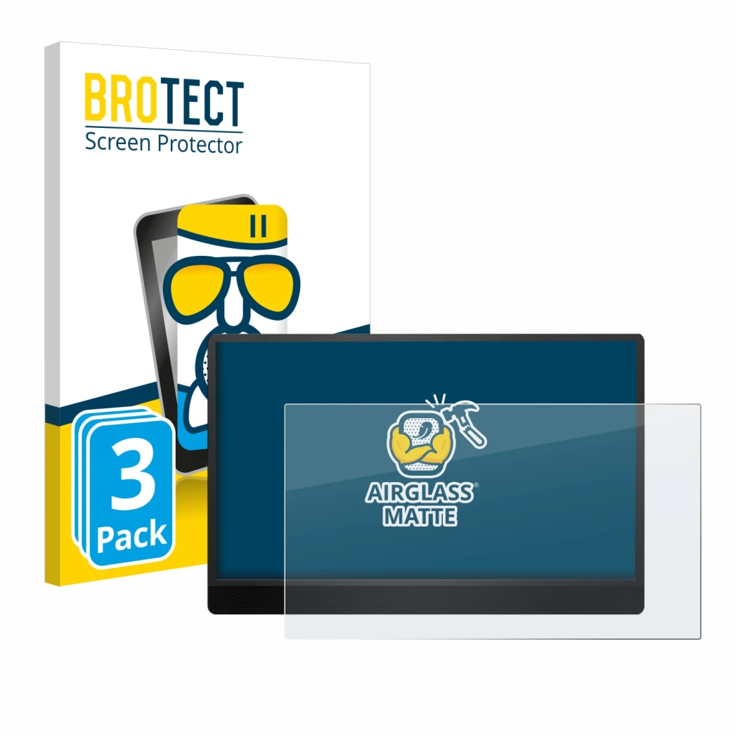 Face avant d’un emballage produit avec le logo de la marque BROTECT. À côté, l’appareil MSI Pro MP161 E2 est représenté avec l