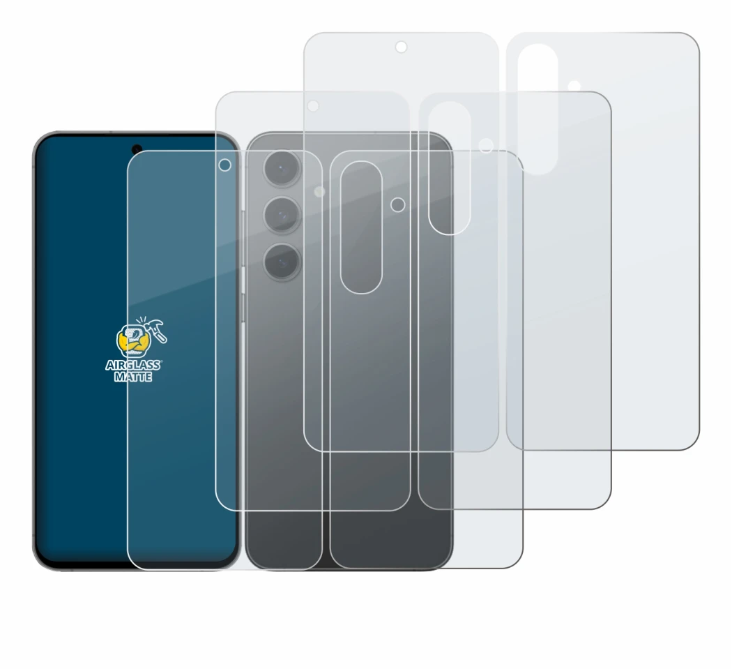 Image de l'appareil Samsung Galaxy S24 FE (Avant+Arrière) avec une grande variété de protections d'écran.