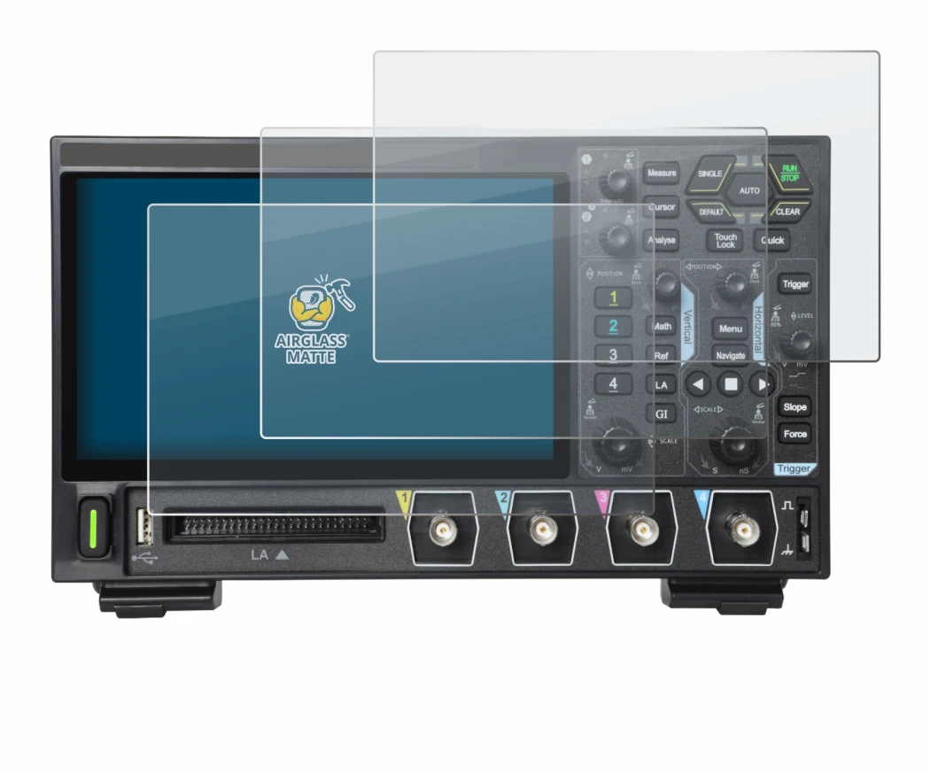 Image de l'appareil Rigol DHO914 avec une grande variété de protections d'écran.