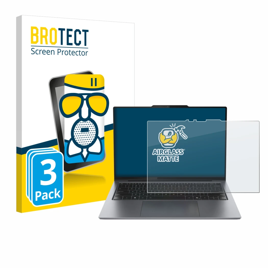 Face avant d’un emballage produit avec le logo de la marque BROTECT. À côté, l’appareil Lenovo ThinkPad X9 15 Aura Edition 15