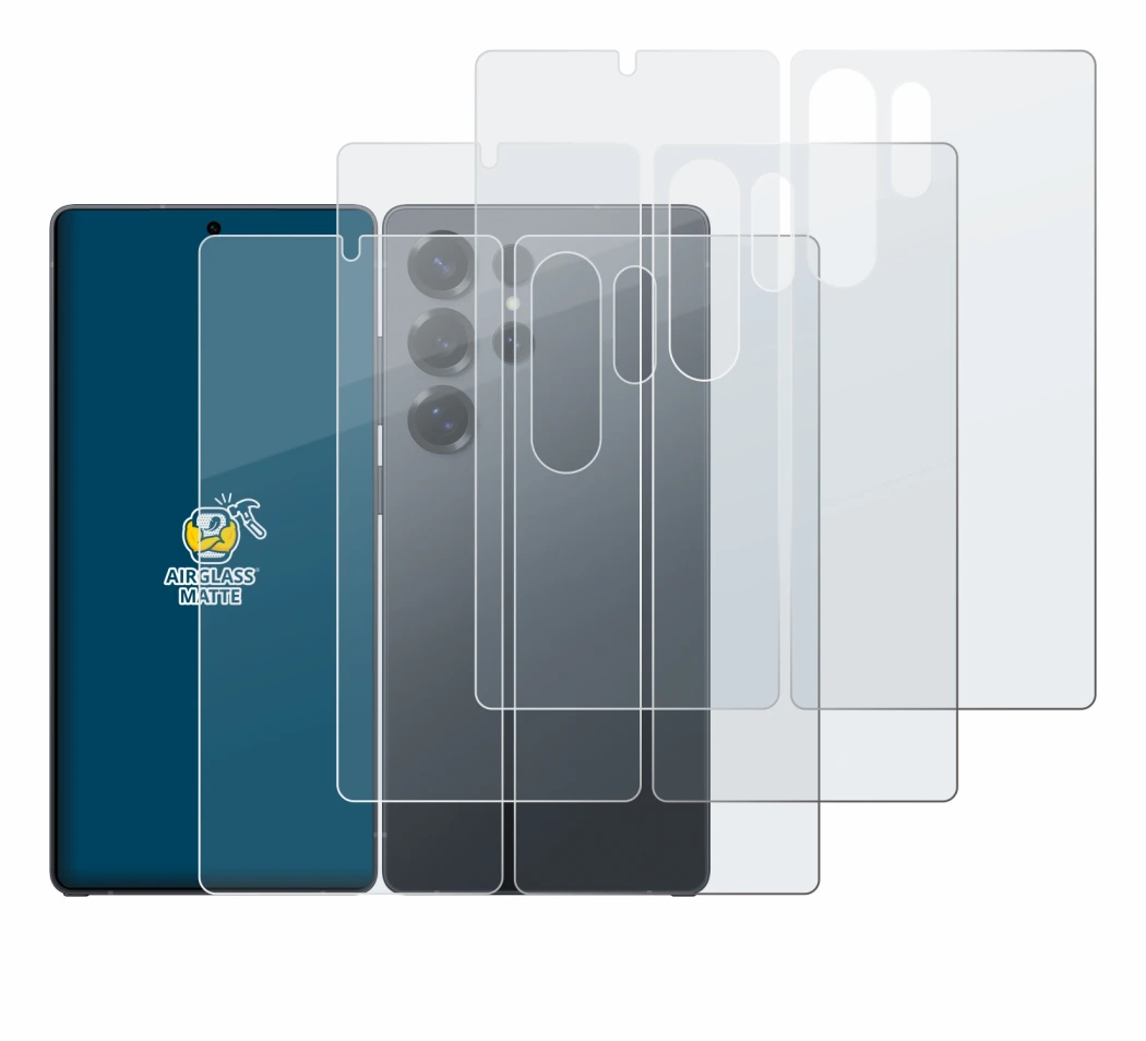 Image de l'appareil Samsung Galaxy S25 Ultra (Avant+Arrière) avec une grande variété de protections d'écran.