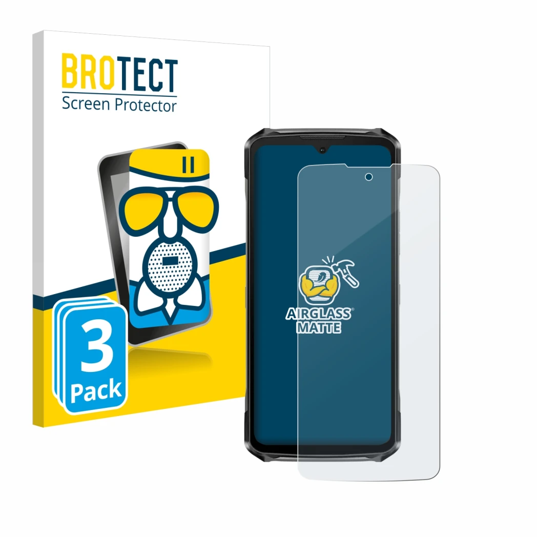 Face avant d’un emballage produit avec le logo de la marque BROTECT. À côté, l’appareil Doogee S119 est représenté avec la pro