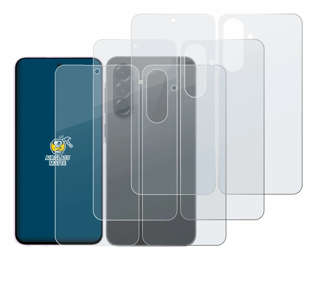 Image de l'appareil Samsung Galaxy A56 5G (Avant+Arrière) avec une grande variété de protections d'écran.