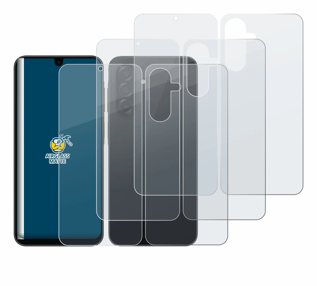 Image de l'appareil Samsung Galaxy A26 5G (Avant+Arrière) avec une grande variété de protections d'écran.