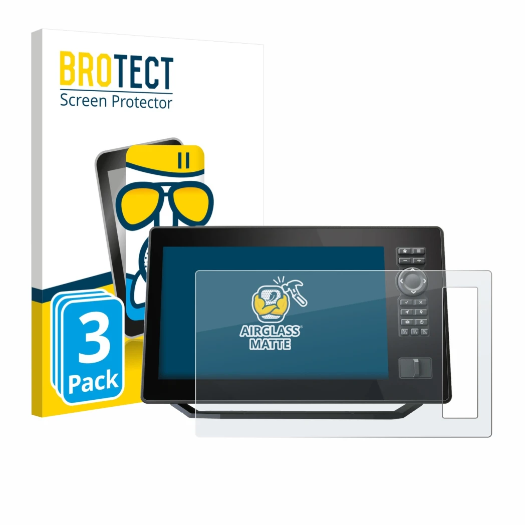 Face avant d’un emballage produit avec le logo de la marque BROTECT. À côté, l’appareil Humminbird Xplore 10 est représenté av