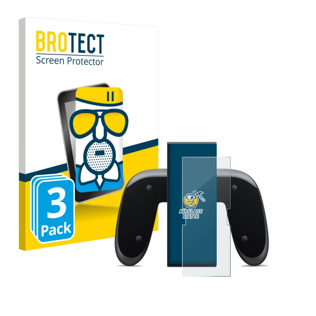 Face avant d’un emballage produit avec le logo de la marque BROTECT. À côté, l’appareil Nintendo Switch 2 Joy-Con 2-Holder est