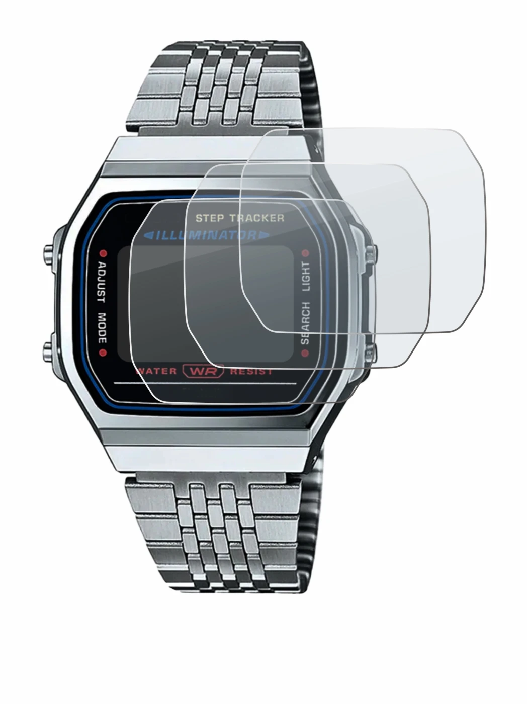 Image de l'appareil Casio iconic ABL-100WE-1A avec une grande variété de protections d'écran.