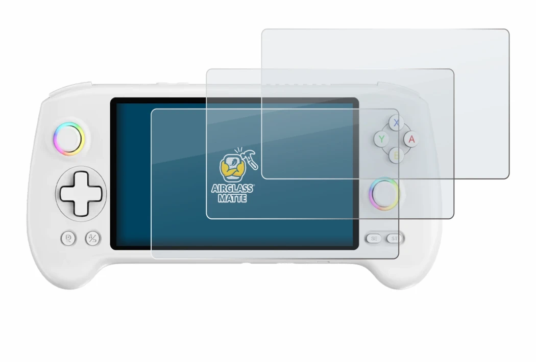 Image de l'appareil Anbernic RG557 avec une grande variété de protections d'écran.