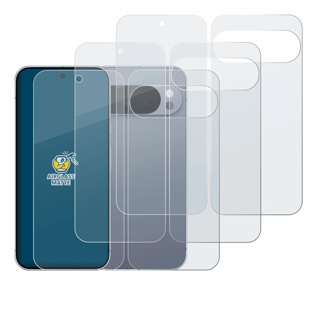 Image de l'appareil Google Pixel 10 Pro (Avant+Arrière) avec une grande variété de protections d'écran.