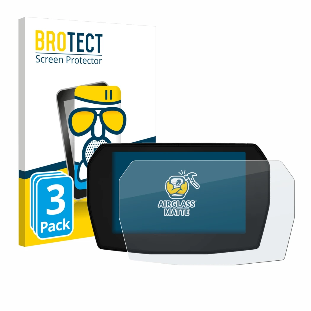 Face avant d’un emballage produit avec le logo de la marque BROTECT. À côté, l’appareil Ducati Streetfighter V2 2025 est repré