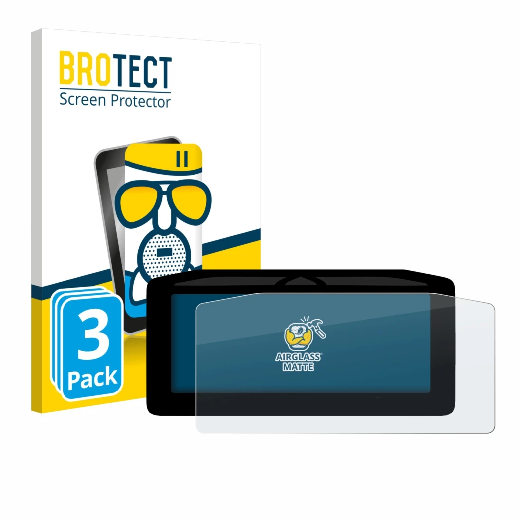 Face avant d’un emballage produit avec le logo de la marque BROTECT. À côté, l’appareil Ducati XDiavel V4 2025 Affichage de la