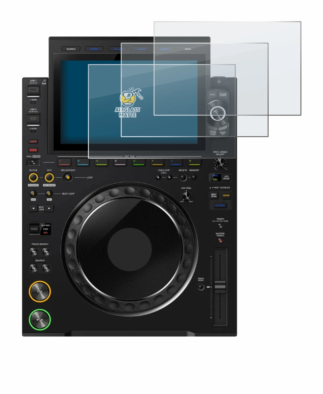 Image de l'appareil Pioneer CDJ 3000X avec une grande variété de protections d'écran.