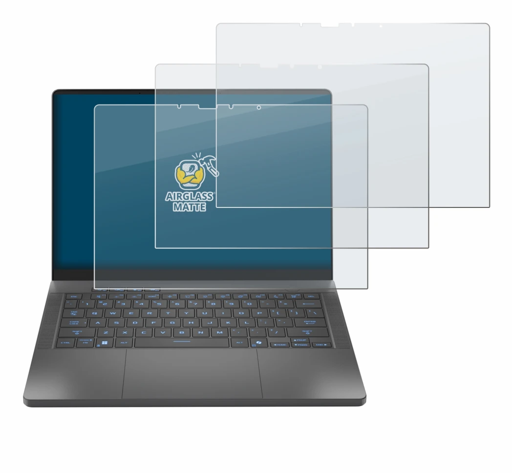 Image de l'appareil ASUS ROG Zephyrus G14 2025 GA403 avec une grande variété de protections d'écran.