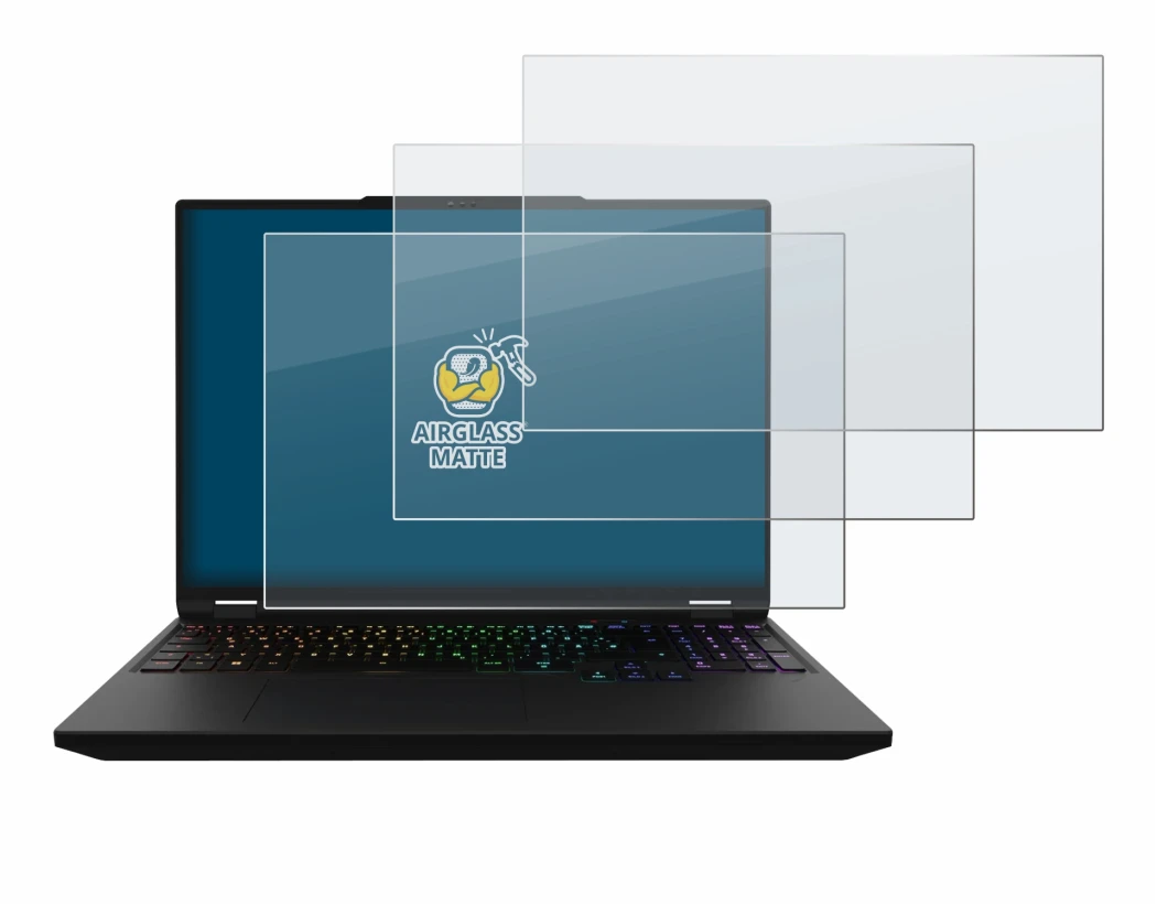 Image de l'appareil XMG Apex 16 Max avec une grande variété de protections d'écran.