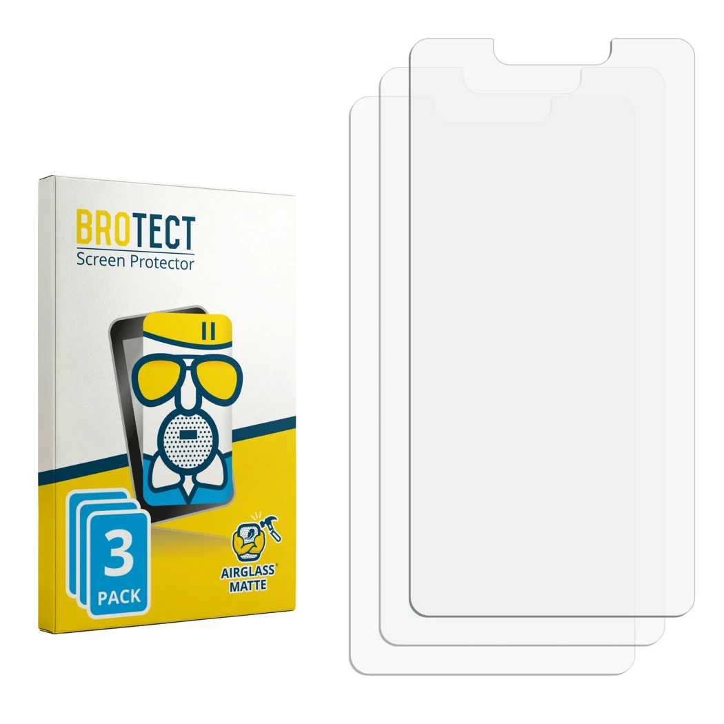Face avant d’un emballage produit avec le logo de la marque BROTECT. À côté se trouve la protection d’écran correspondante.