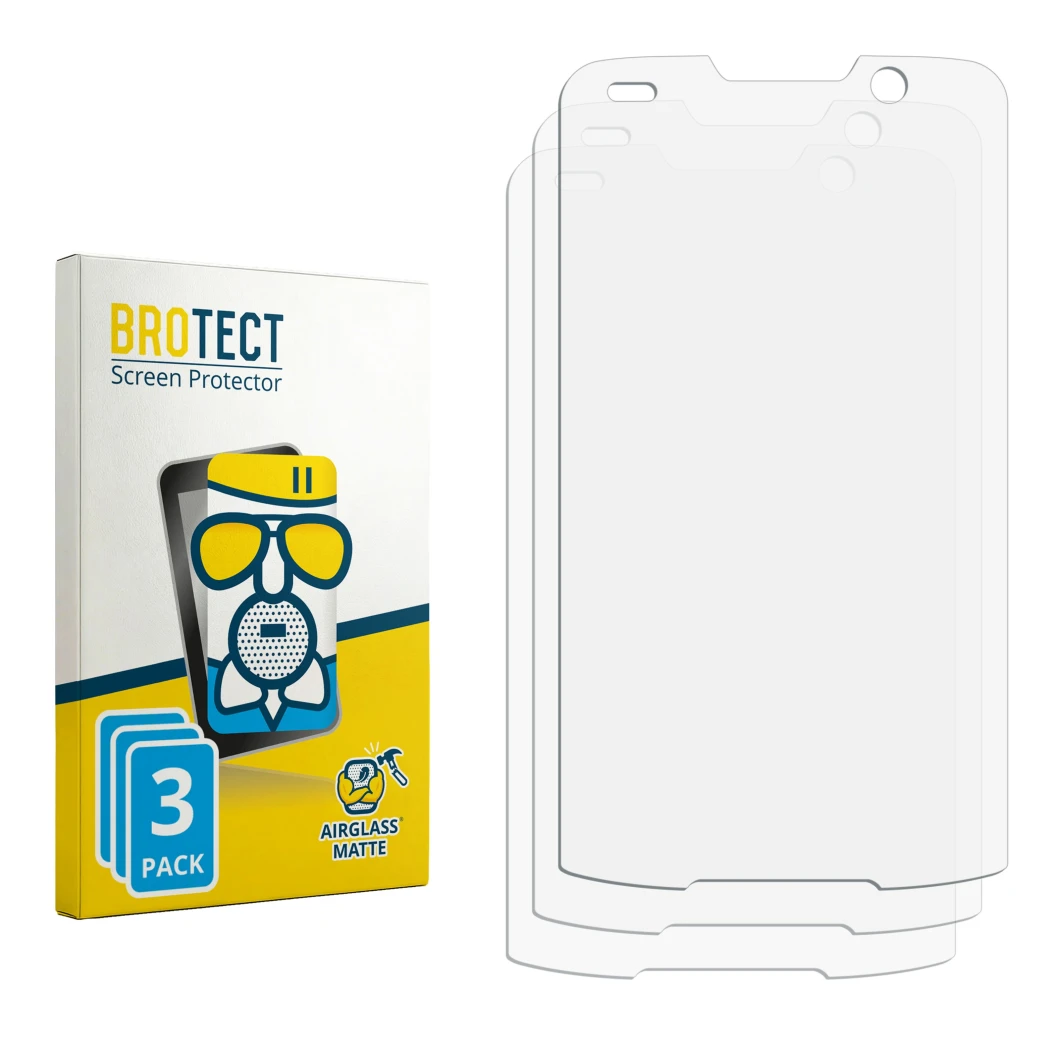 Face avant d’un emballage produit avec le logo de la marque BROTECT. À côté se trouve la protection d’écran correspondante.