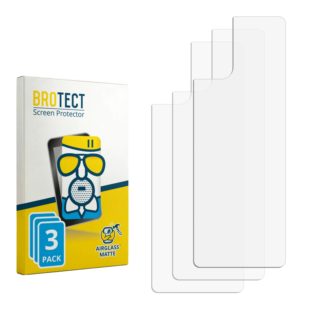 Face avant d’un emballage produit avec le logo de la marque BROTECT. À côté se trouve la protection d’écran correspondante.