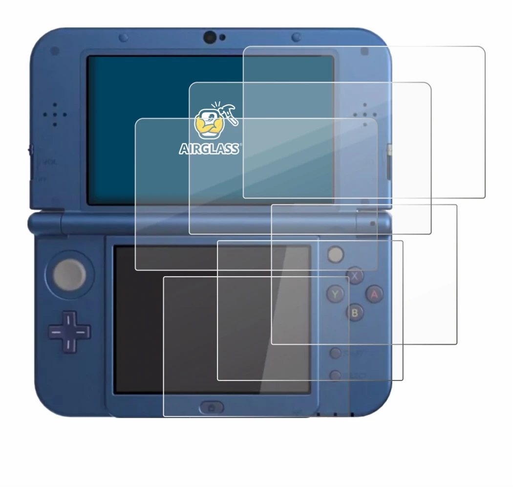 Image de l'appareil Nintendo New 3DS XL avec une grande variété de protections d'écran.