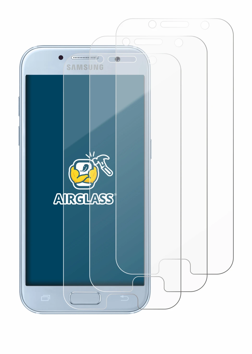 Image de l'appareil Samsung Galaxy A5 2017 avec une grande variété de protections d'écran.