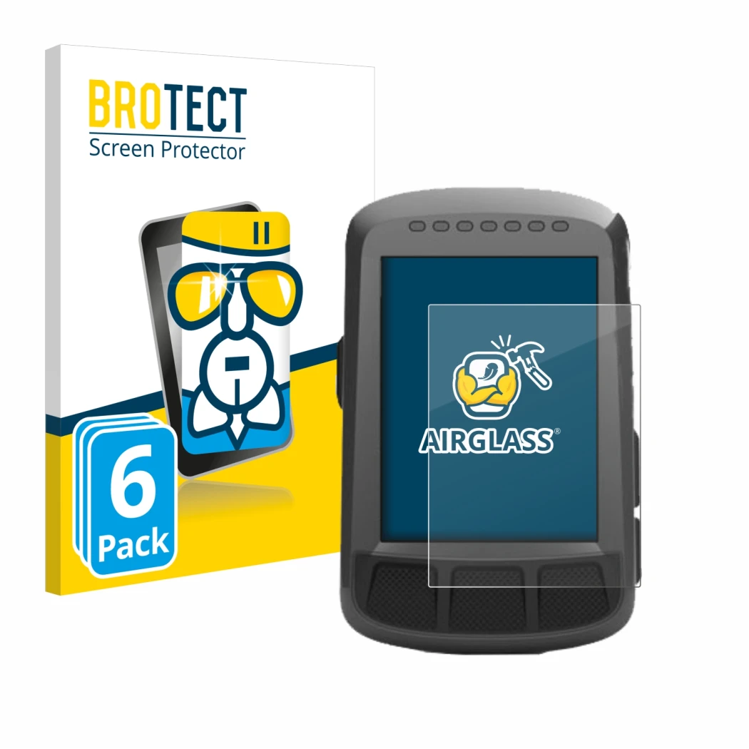 Face avant d’un emballage produit avec le logo de la marque BROTECT. À côté, l’appareil Wahoo Elemnt Bolt GPS est représenté a