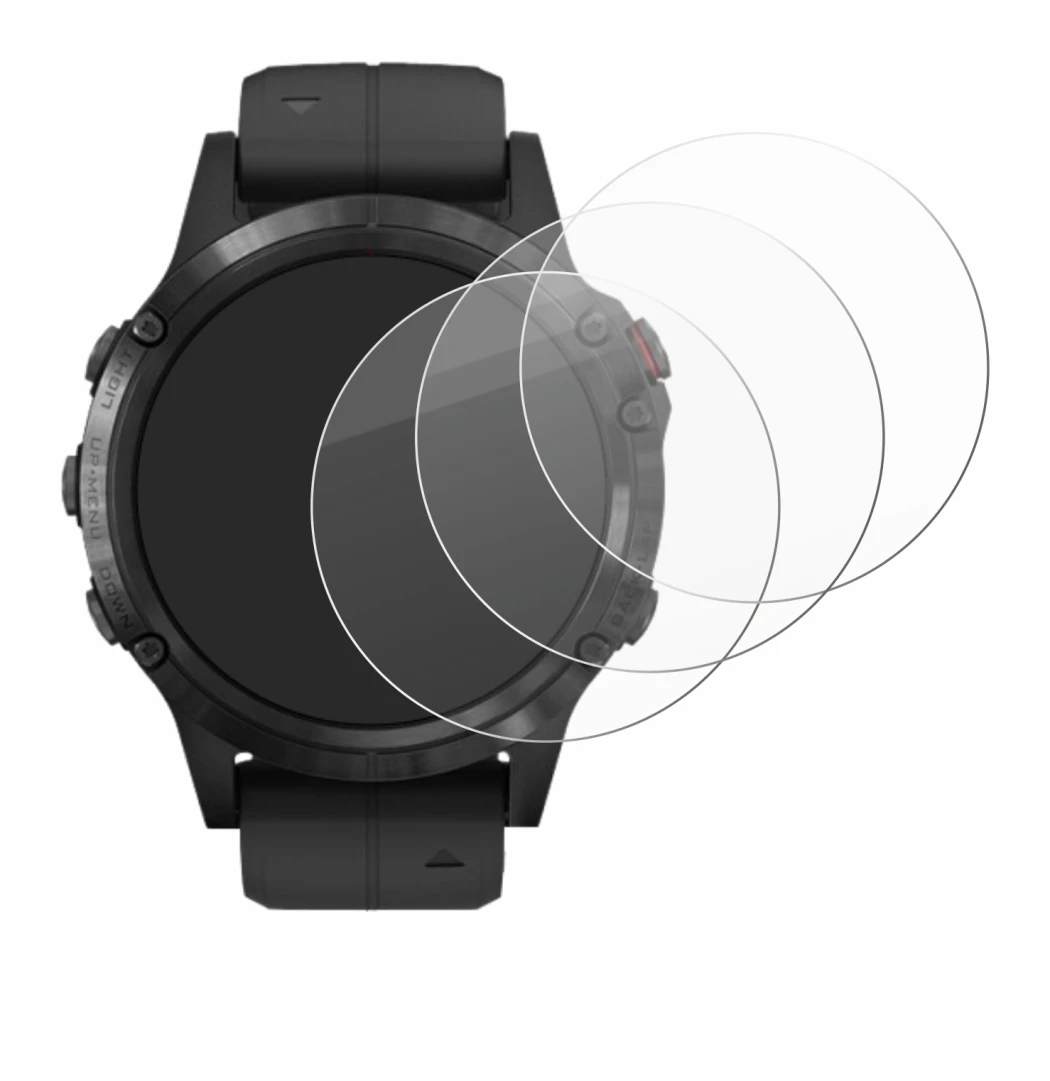 Image de l'appareil Garmin Fenix 5 Plus (47 mm) avec une grande variété de protections d'écran.