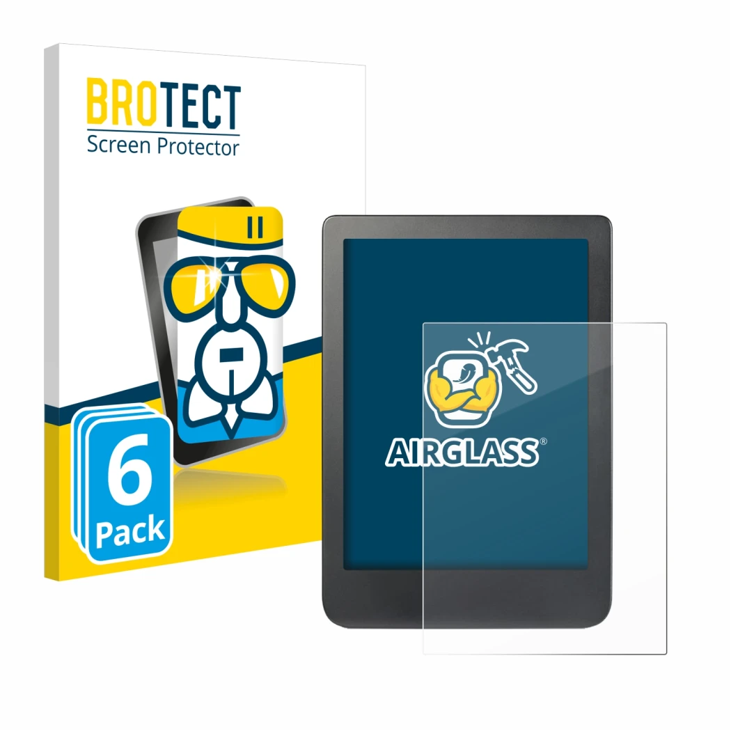 Face avant d’un emballage produit avec le logo de la marque BROTECT. À côté, l’appareil Kobo Clara HD (6