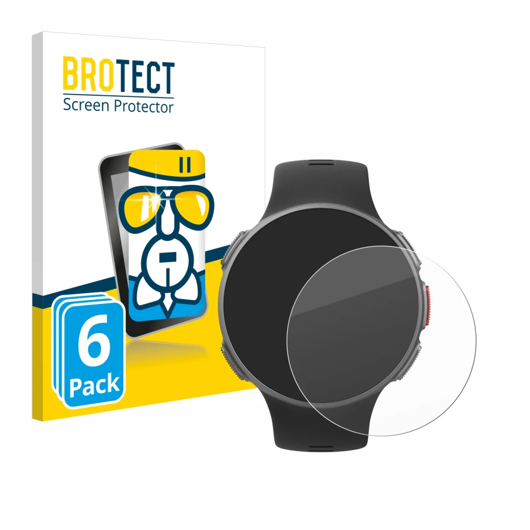 Face avant d’un emballage produit avec le logo de la marque BROTECT. À côté, l’appareil Polar Vantage V est représenté avec la