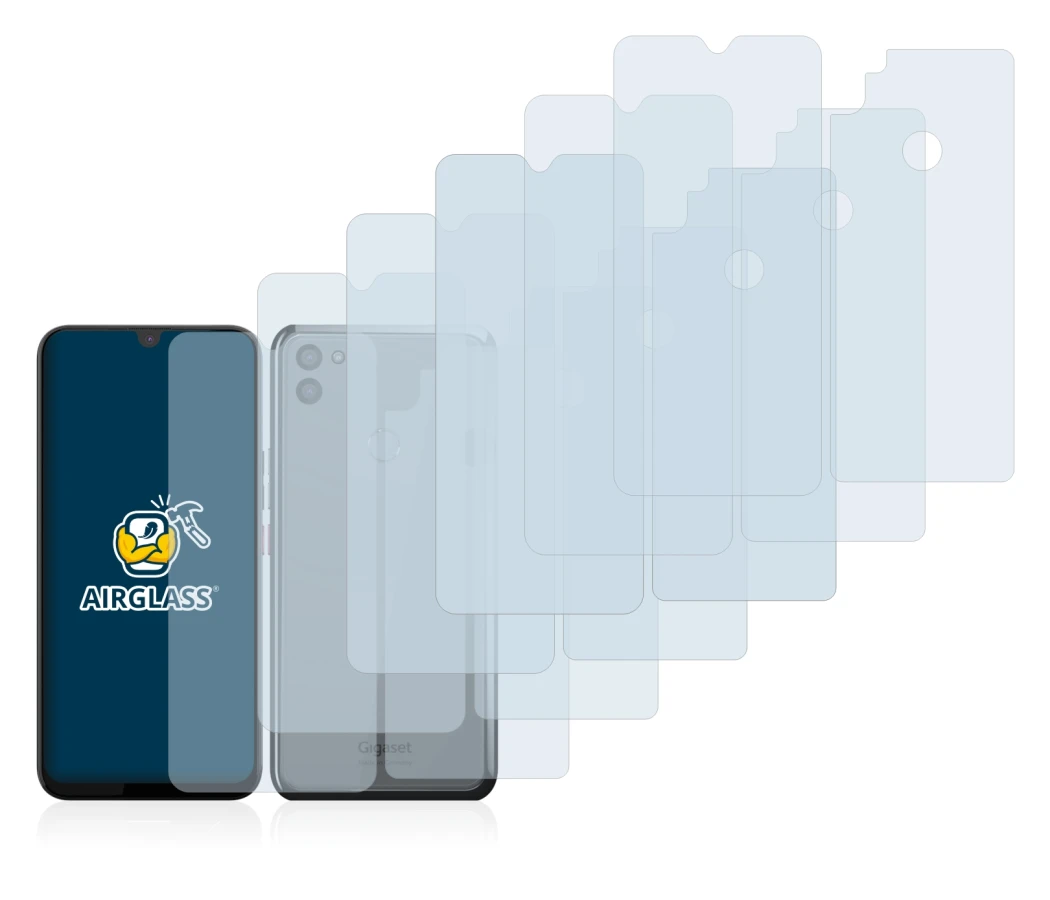 Image de l'appareil Gigaset GS5 (Avant+Arrière) avec une grande variété de protections d'écran.