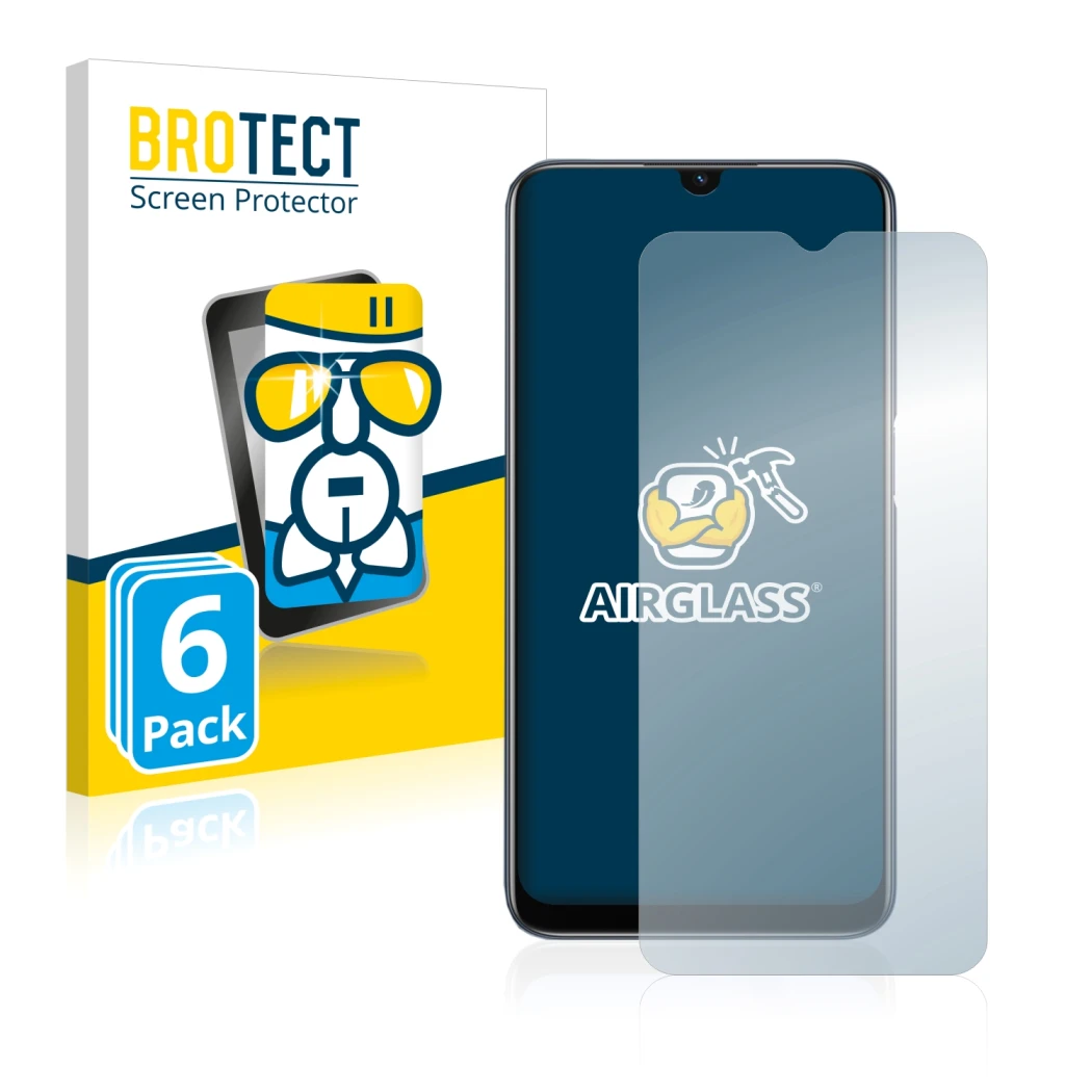Face avant d’un emballage produit avec le logo de la marque BROTECT. À côté, l’appareil Oppo A54s est représenté avec la prote