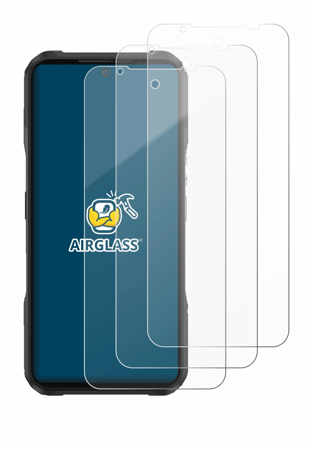 Image de l'appareil Doogee V20 avec une grande variété de protections d'écran.