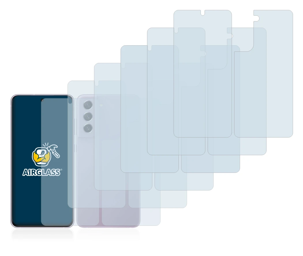 Image de l'appareil Samsung Galaxy S21 FE 5G (Avant+Arrière) avec une grande variété de protections d'écran.
