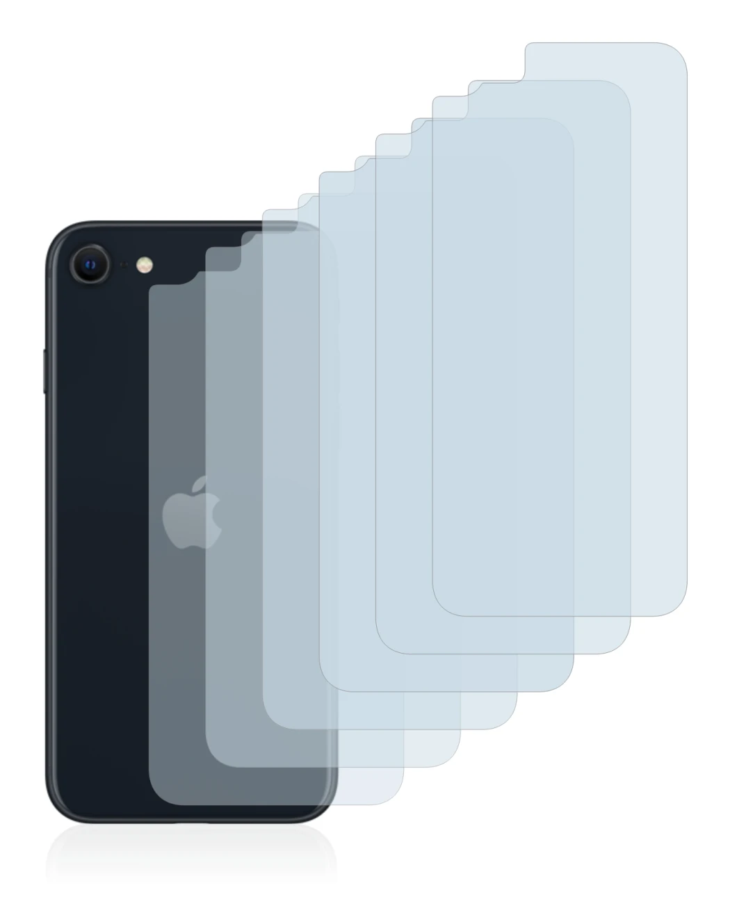 Image de l'appareil Apple iPhone SE 3 2022 (Arrière) avec une grande variété de protections d'écran.