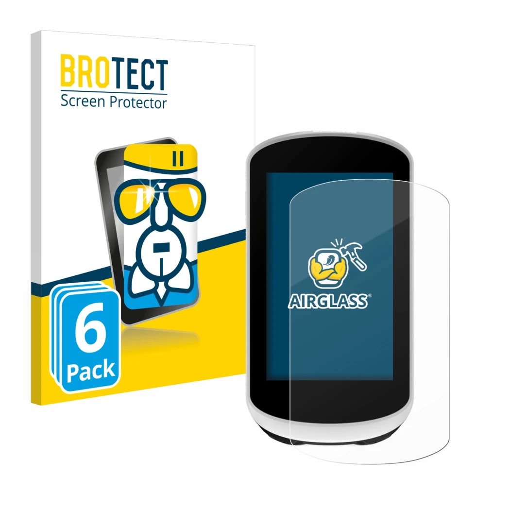 Face avant d’un emballage produit avec le logo de la marque BROTECT. À côté, l’appareil Garmin Edge Explore 2 est représenté a