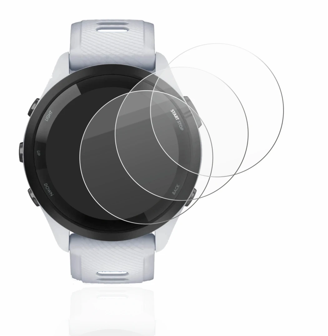 Image de l'appareil Garmin Forerunner 265 (46 mm) avec une grande variété de protections d'écran.
