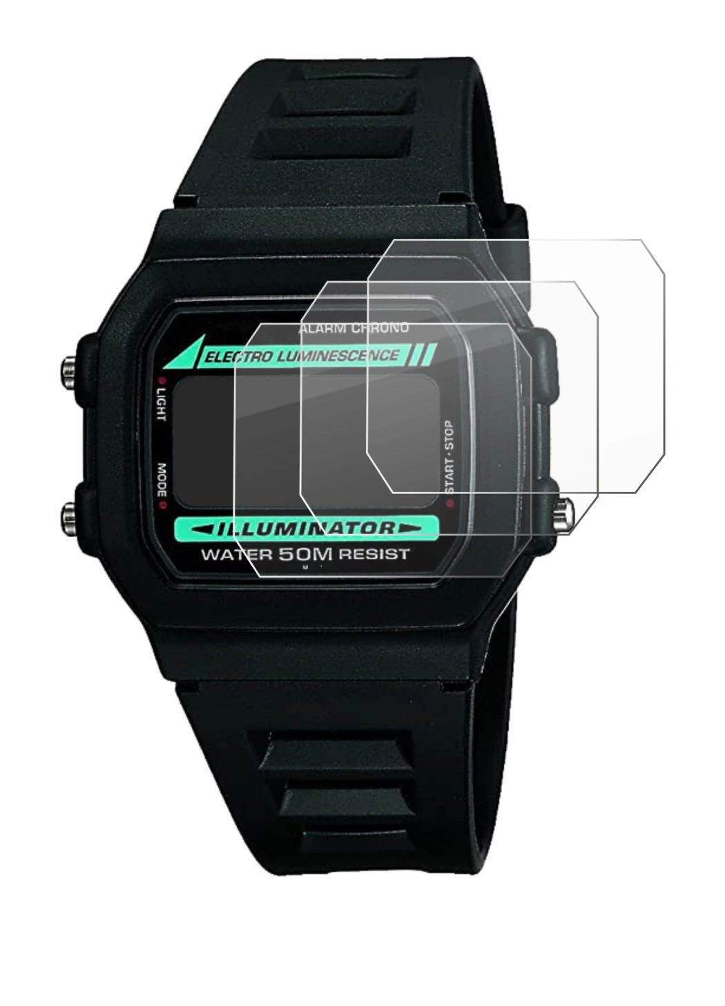 Image de l'appareil Casio W-86-1VQES avec une grande variété de protections d'écran.