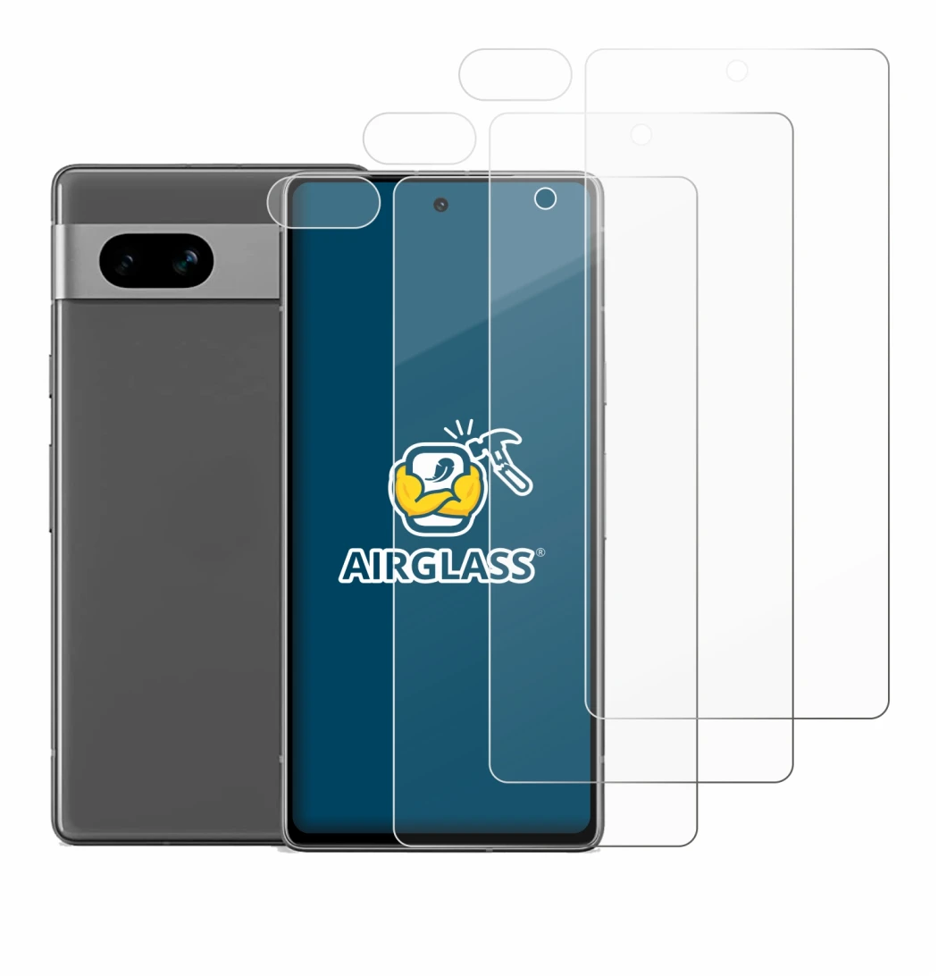 Image de l'appareil Google Pixel 7a (Avant+Caméra) avec une grande variété de protections d'écran.