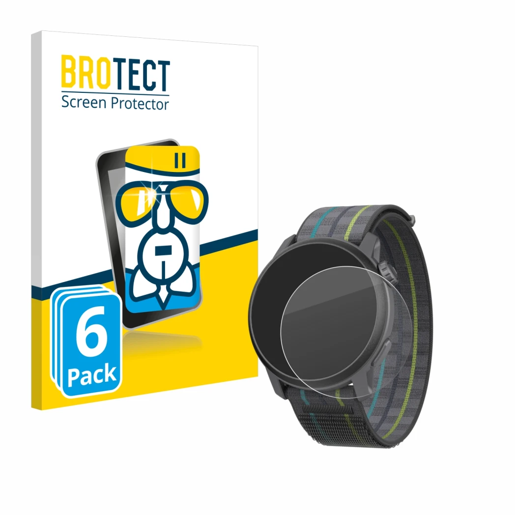 Face avant d’un emballage produit avec le logo de la marque BROTECT. À côté, l’appareil Coros Pace 3 est représenté avec la pr