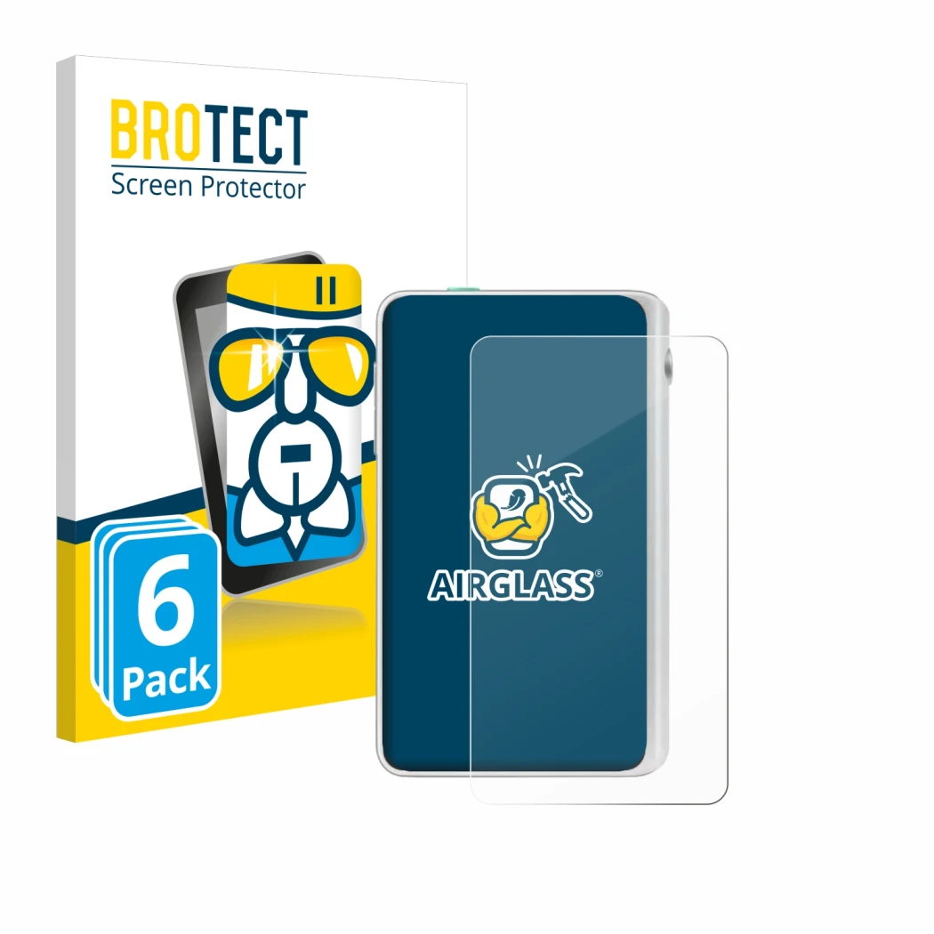 Face avant d’un emballage produit avec le logo de la marque BROTECT. À côté, l’appareil Timekettle Fluentalk T1 Mini est repré