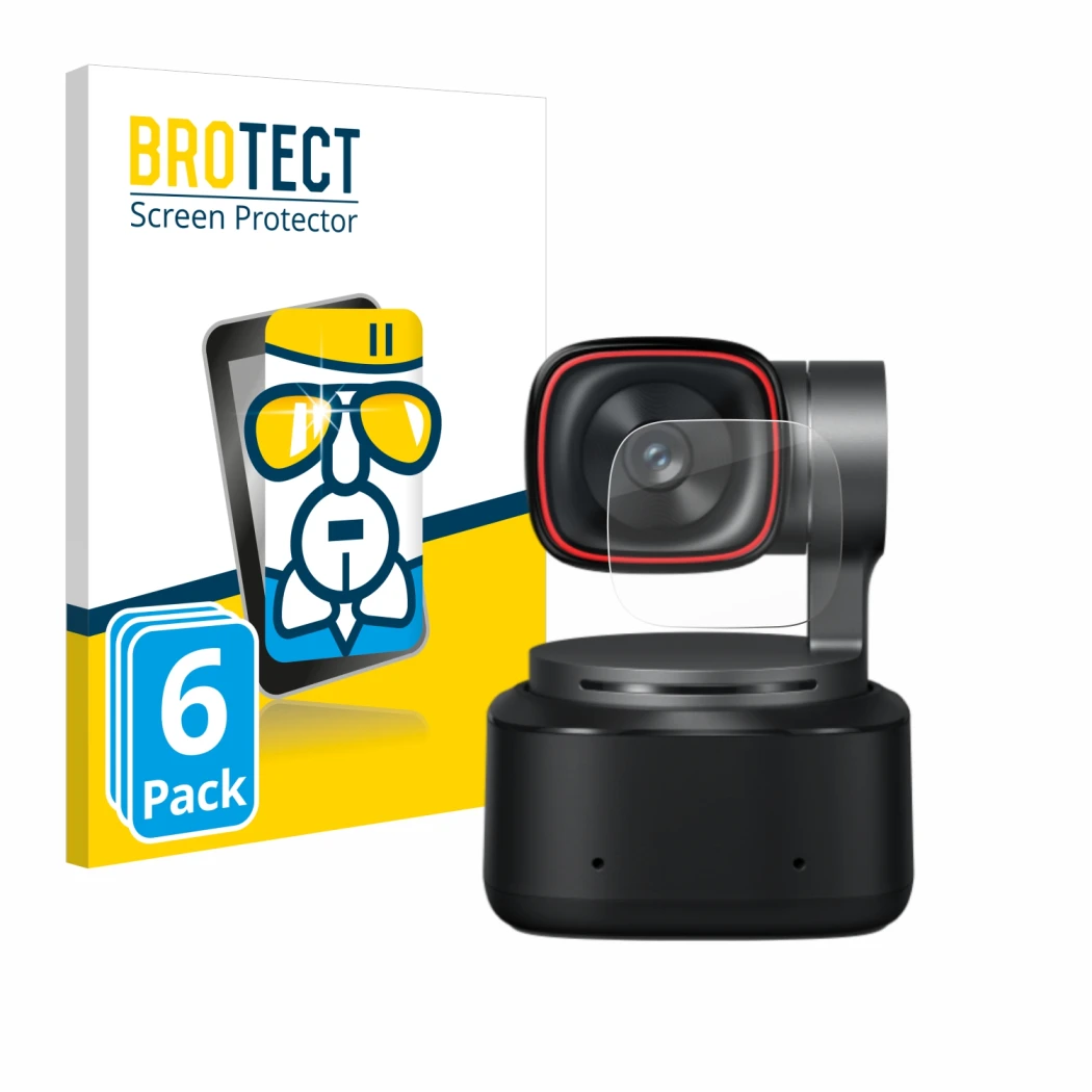 Face avant d’un emballage produit avec le logo de la marque BROTECT. À côté, l’appareil OBSBOT Tiny 2 est représenté avec la p