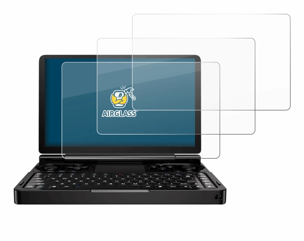 Image de l'appareil GPD Win Mini (2024) avec une grande variété de protections d'écran.