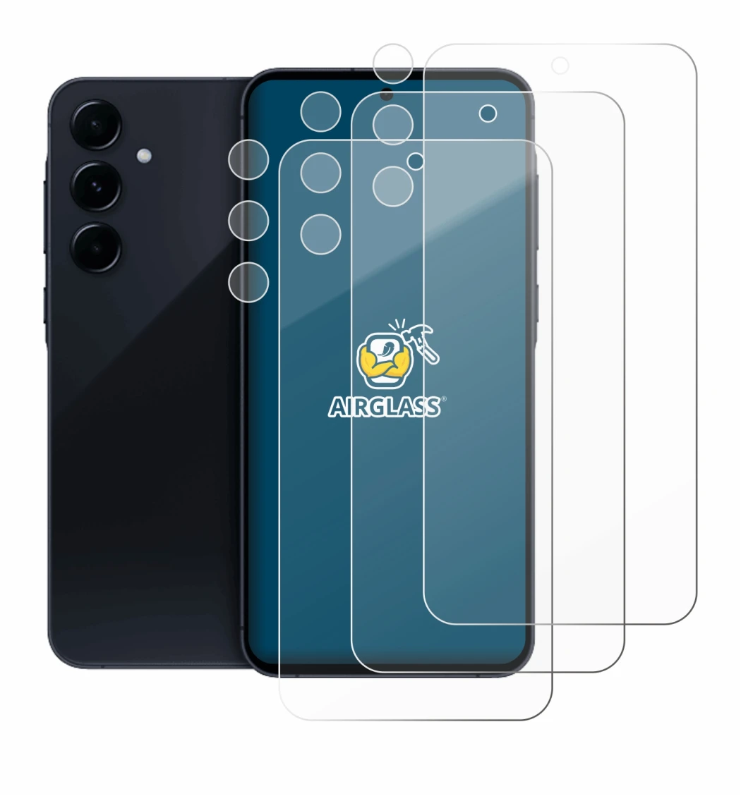 Image de l'appareil Samsung Galaxy A55 5G (Avant+Caméra) avec une grande variété de protections d'écran.