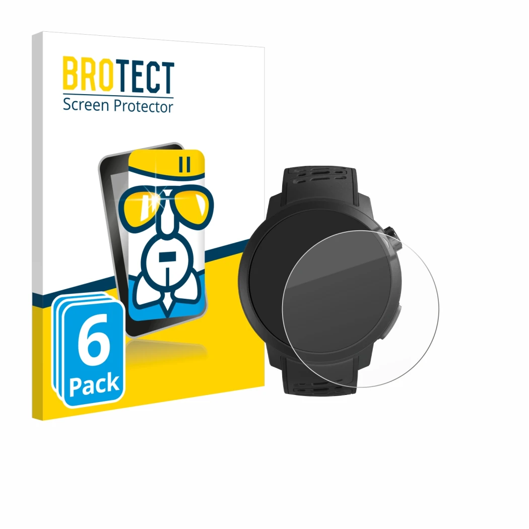 Face avant d’un emballage produit avec le logo de la marque BROTECT. À côté, l’appareil Coros Pace Pro est représenté avec la 